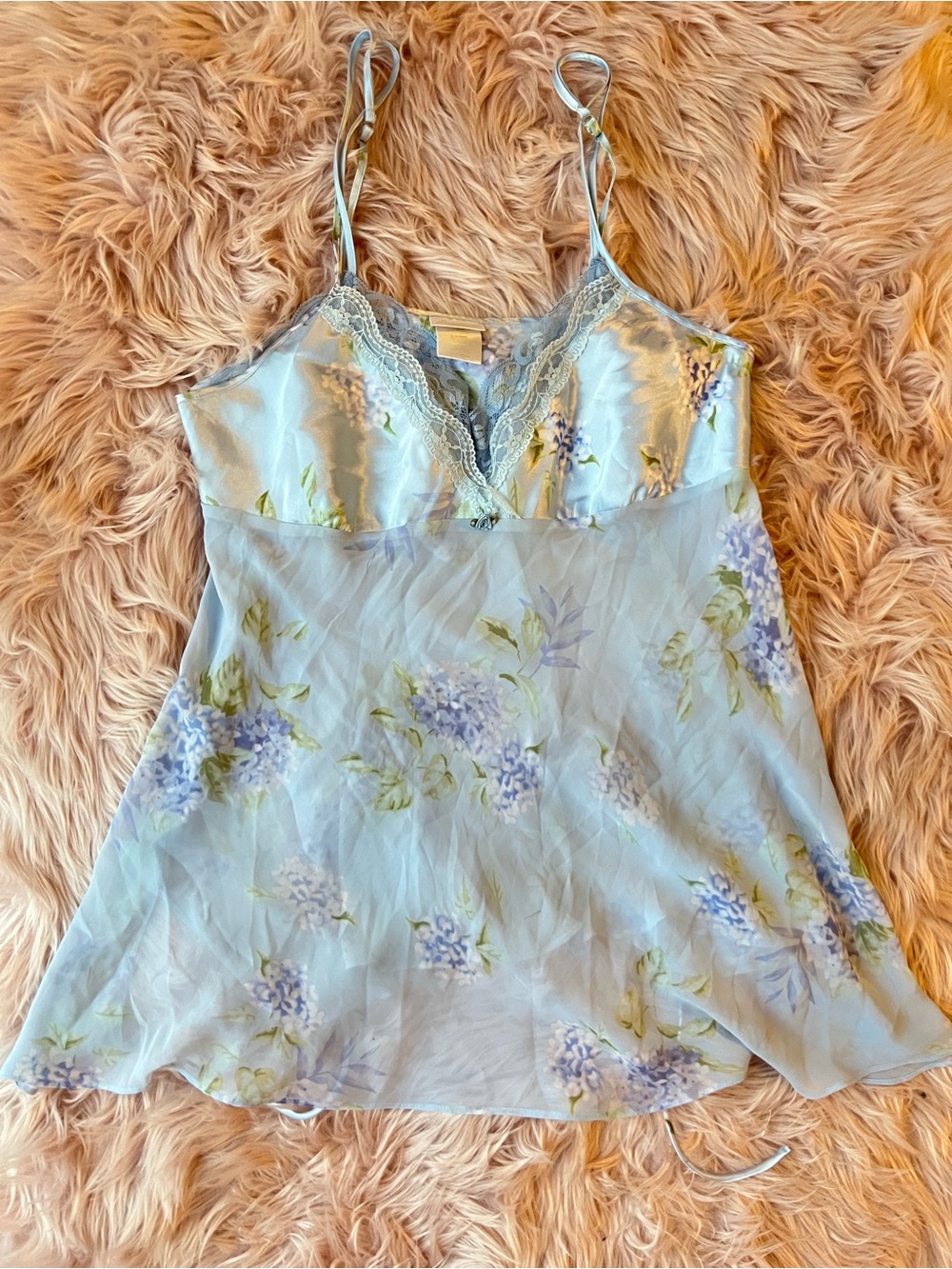 Secret Treasures Light Blue Floral Lace-Trim Chemise Large